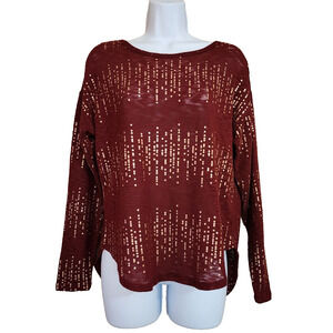 No Boundaries Womens Pullover Tunic Sweater Size S 3-5 Maroon Gold Lightweight